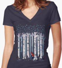 The Birches (in Blue) Women's Fitted V-Neck T-Shirt