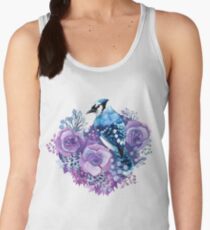 Blue Jay and Violet Flowers Watercolor Women's Tank Top