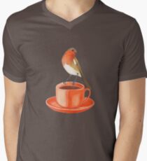 coffee loving robin bird Men's V-Neck T-Shirt