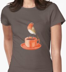 coffee loving robin bird Women's Fitted T-Shirt
