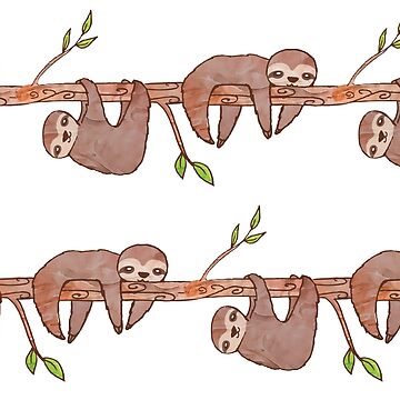 Artwork thumbnail, Baby Sloths hanging on Tree Pattern by tanyadraws