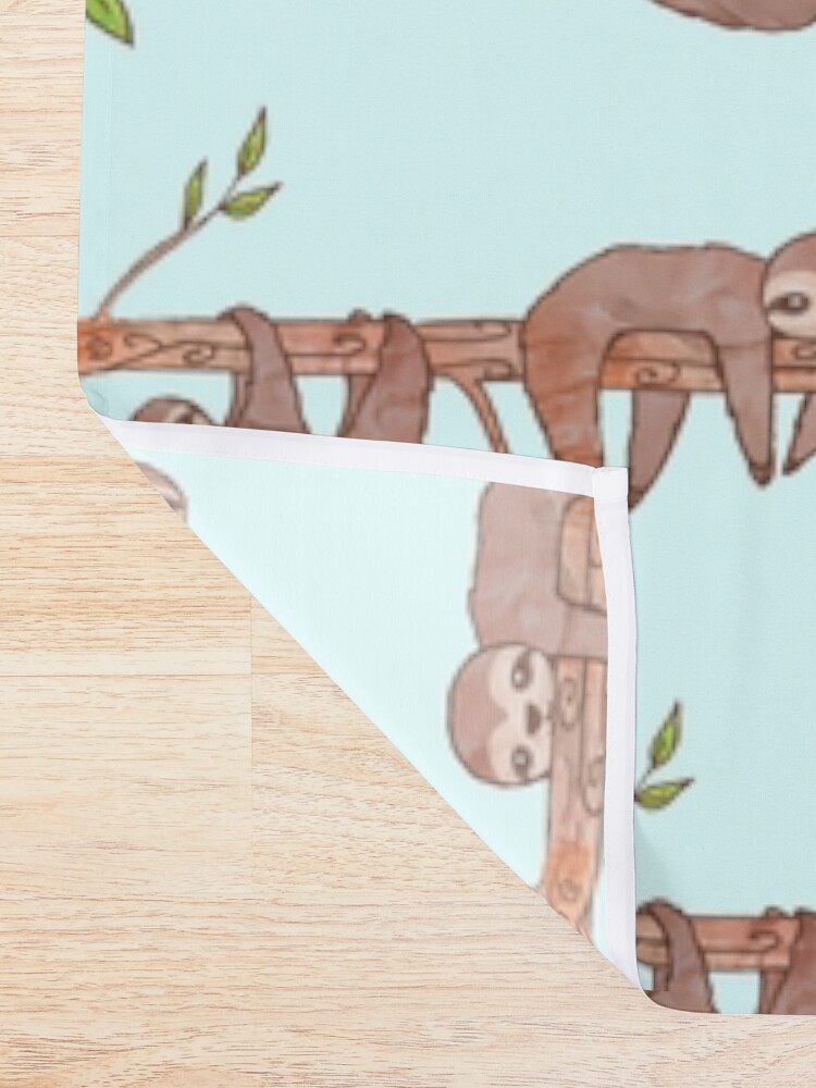 Alternate view of Baby Sloths hanging on Tree Pattern Shower Curtain