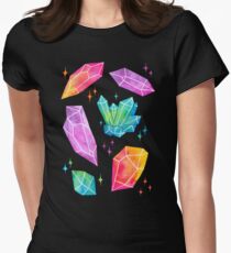Watercolor Crystals // Black Women's Fitted T-Shirt
