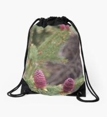 Purple Spruce Cones Drawstring Bag