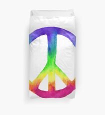 Watercolor Rainbow Tie Dye Peace Sign Duvet Cover