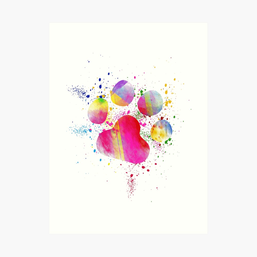 "Beautiful Paw Print Watercolor Splash Dog Cat Lover" Art Print by