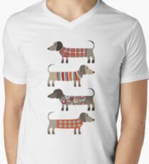 Camiseta para hombre de cuello en v Perros salchicha en suéteres