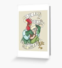 Alan-A-Dale Rooster : OO-De-Lally Golly What A Day Tattoo Watercolor Painting Robin Hood Greeting Card