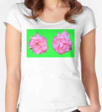 two roses, neon pink & green Women's Fitted Scoop T-Shirt