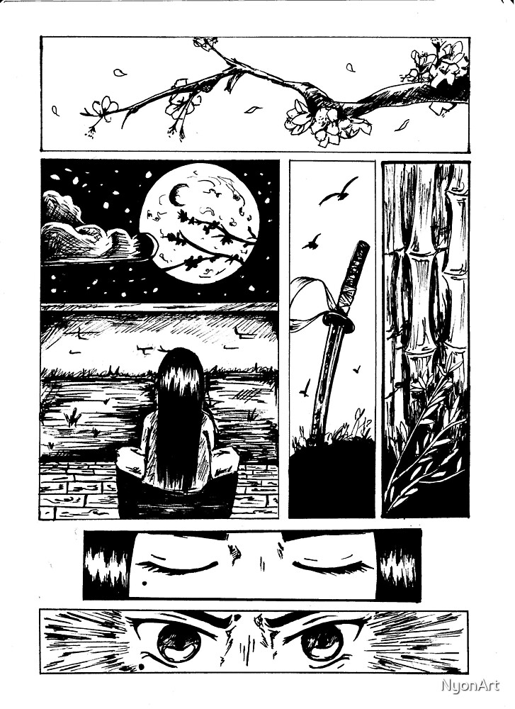 Moon Samurai Manga Panel Print By Nyonart Redbubble