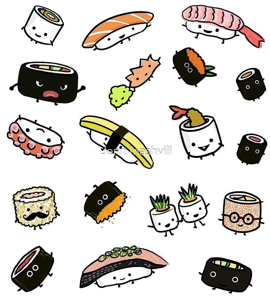 Cute Sushi Characters Pattern By Jenn Inashvili Redbubble