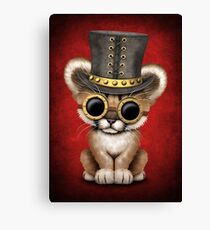 Steampunk Baby Cougar Cub on Red Canvas Print