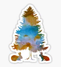 Rabbits under a fir Sticker