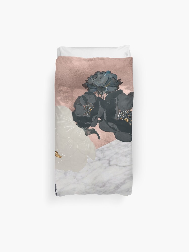 Floral Marble Rose Gold Duvet Cover By Peggieprints Redbubble