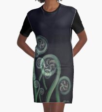 Ferns on Black – Moko Graphic T-Shirt Dress