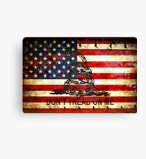 American Flag And Viper On Rusted Metal Door - Don't Tread On Me Canvas Print