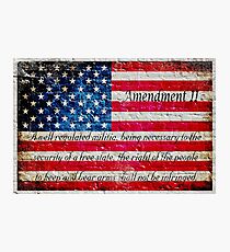 Distressed American Flag And Second Amendment On White Bricks Wall Photographic Print
