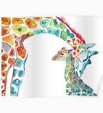 Giraffe Mommy and Baby Poster
