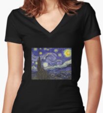 'Starry Night' by Vincent Van Gogh (Reproduction) Women's Fitted V-Neck T-Shirt