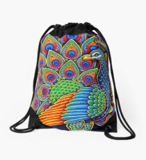 Colorful Paisley Peacock Bird Drawstring Bag