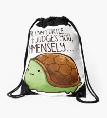 This turtle.. he judges you. Drawstring Bag