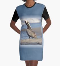 Oceanside Portrait of a Pelican Graphic T-Shirt Dress