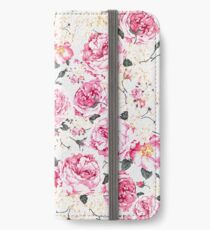 Modern vintage pink black roses floral pattern iPhone Wallet/Case/Skin