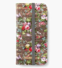 Blumen-rustikales braunes Holz der eleganten rosa Rosen iPhone Flip-Case/Hülle/Klebefolie