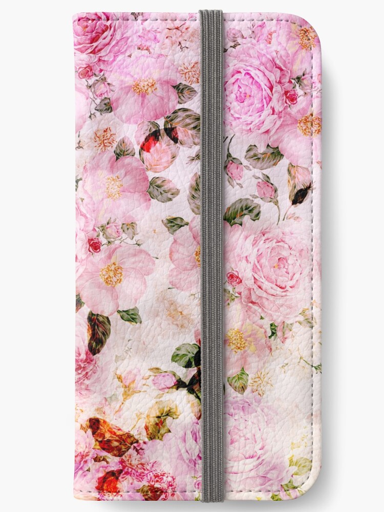 Chic Girly Pink Watercolor Vintage Floral Pattern Iphone Wallet