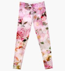 Leggings Elegante estampado de flores vintage de color rosa femenino