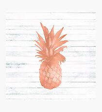Rose Gold Pineapple on Wood Nautical Decor Photographic Print