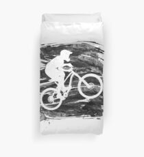 Silhouette of a biker descending on a mountain bike on a slope - 3 Duvet Cover