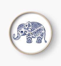 Blaue Blumenelefant-Illustration Uhr