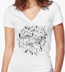 Fine Finches (linework) Women's Fitted V-Neck T-Shirt