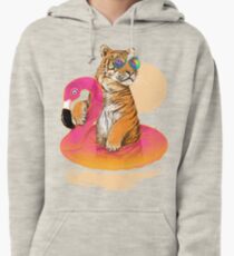 Chillin, Flamingo Tiger Pullover Hoodie