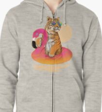 Chillin, Flamingo Tiger Zipped Hoodie