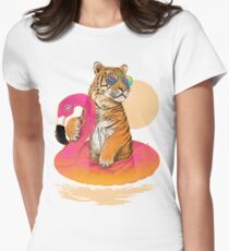 Chillin, Flamingo Tiger Women's Fitted T-Shirt