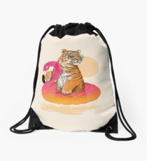Chillin, Flamingo Tiger Drawstring Bag
