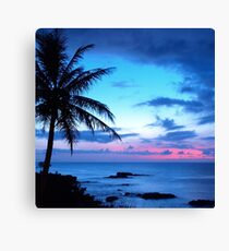 Tropische Insel-hübsche rosa blaue Sonnenuntergang-Landschaft Leinwanddruck
