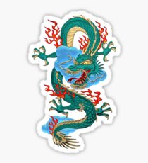The Great Dragon Spirits - Turquoise Dragon on Red Silk Sticker
