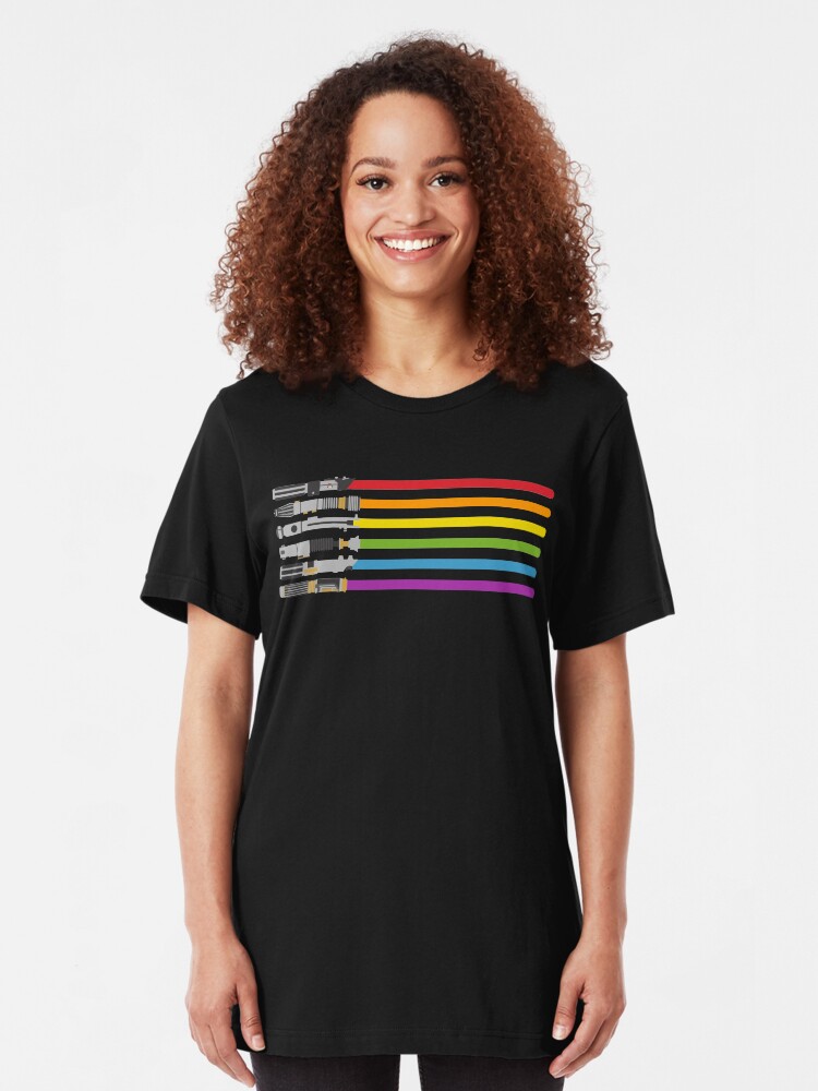 Alternative Ansicht von Lichtschwert Regenbogen Slim Fit T-Shirt