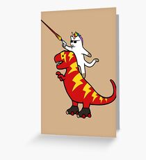 Tarjeta de felicitación Unicornio Cat Riding Lightning T-Rex