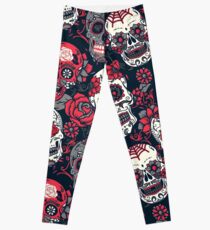 Sugar Skull Pattern Red Leggings