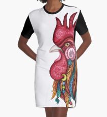 Stammes-Hahn-Design T-Shirt Kleid