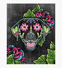 Labrador Retriever in Black- Day of the Dead Lab Sugar Skull Dog Photographic Print
