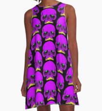 JAWLESS PURPLE SKULL - Art By Kev G A-Line Dress