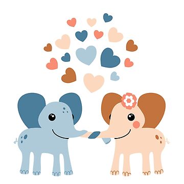 Artwork thumbnail, Cute elephants in love surrounded by hearts by gurbygriff