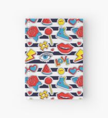 Striped print with colorful patches. Hardcover Journal
