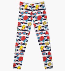 Striped print with colorful patches. Leggings