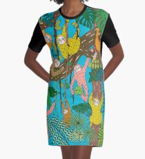 Happy Sloths Jungle Graphic T-Shirt Dress